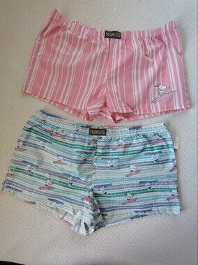 Munki Munki Women's Snoopy Surf Stripe Pajama Shorts - Blue & Pink